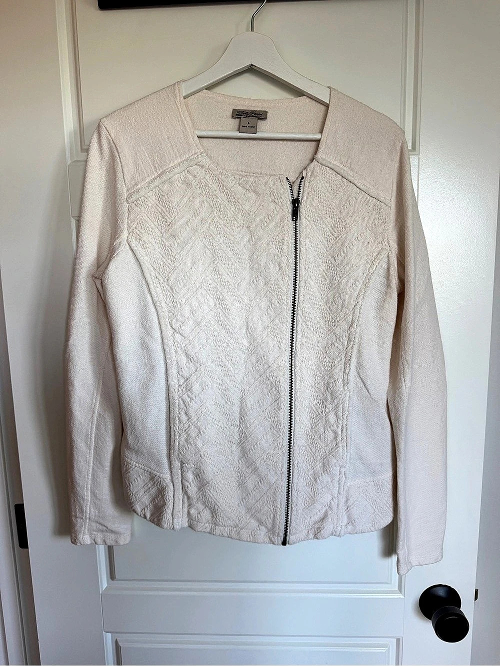Lucky Brand Cotton Zip Jacket in Cream Large Like New 100% Cotton